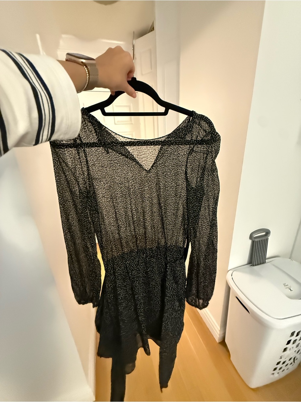Zara Black Sheer Midi Dress with Subtle Metallic Speckle
